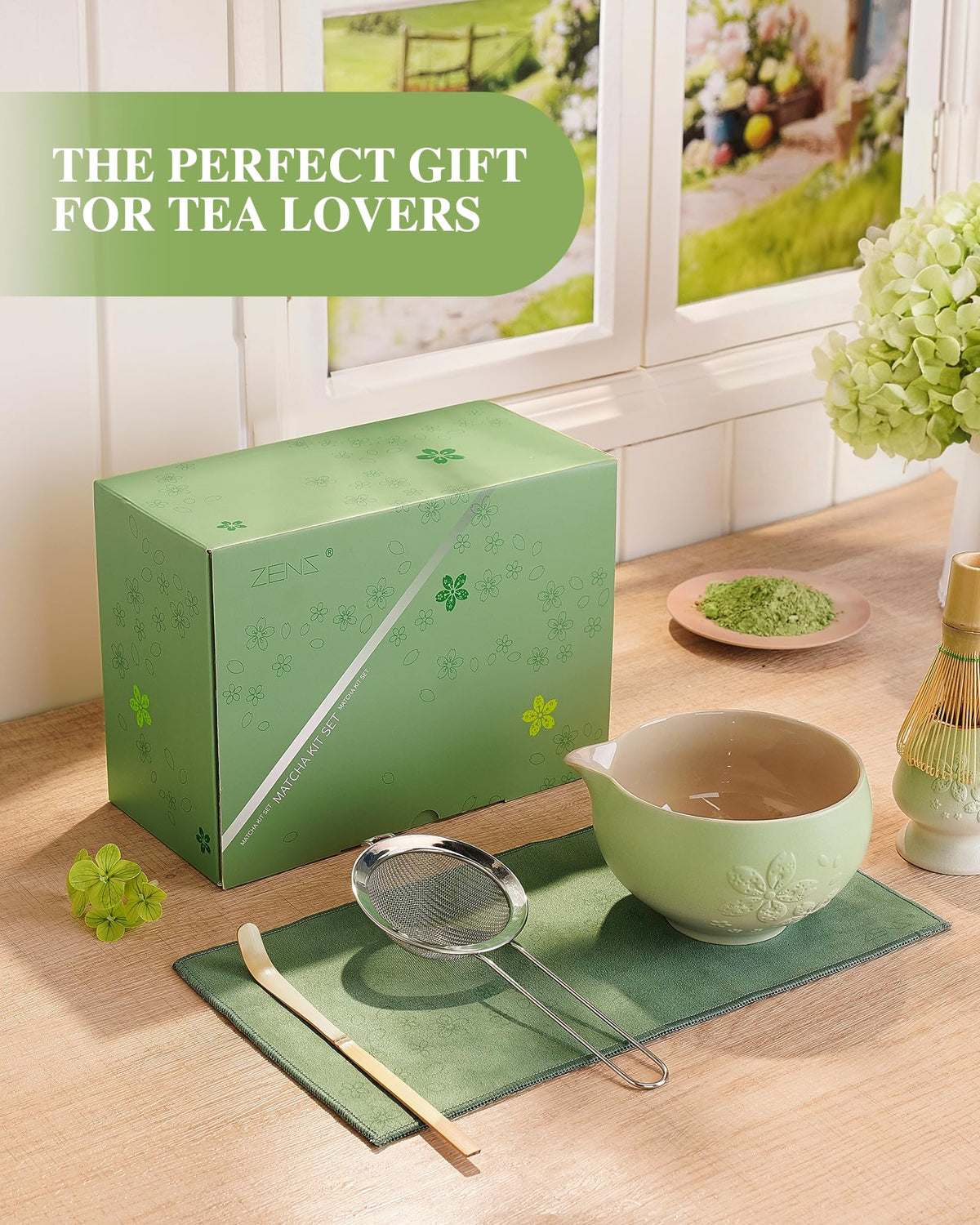 ZENS 100-prong bamboo whisk refines whisking for velvety matcha foam.