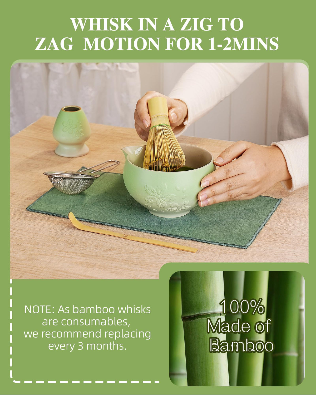 ZENS matcha spoon and whisk holder complement the setup for neat prep.