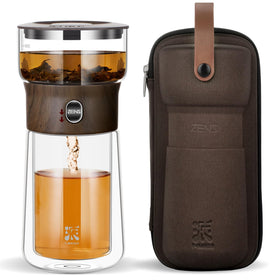 ZENS modern glass infuser teapot top view; stylish daily loose-leaf tea brewing