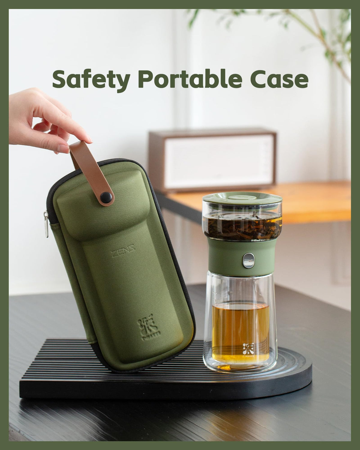 ZENS one touch tea maker with mug demonstrates mess free brewing at home or office