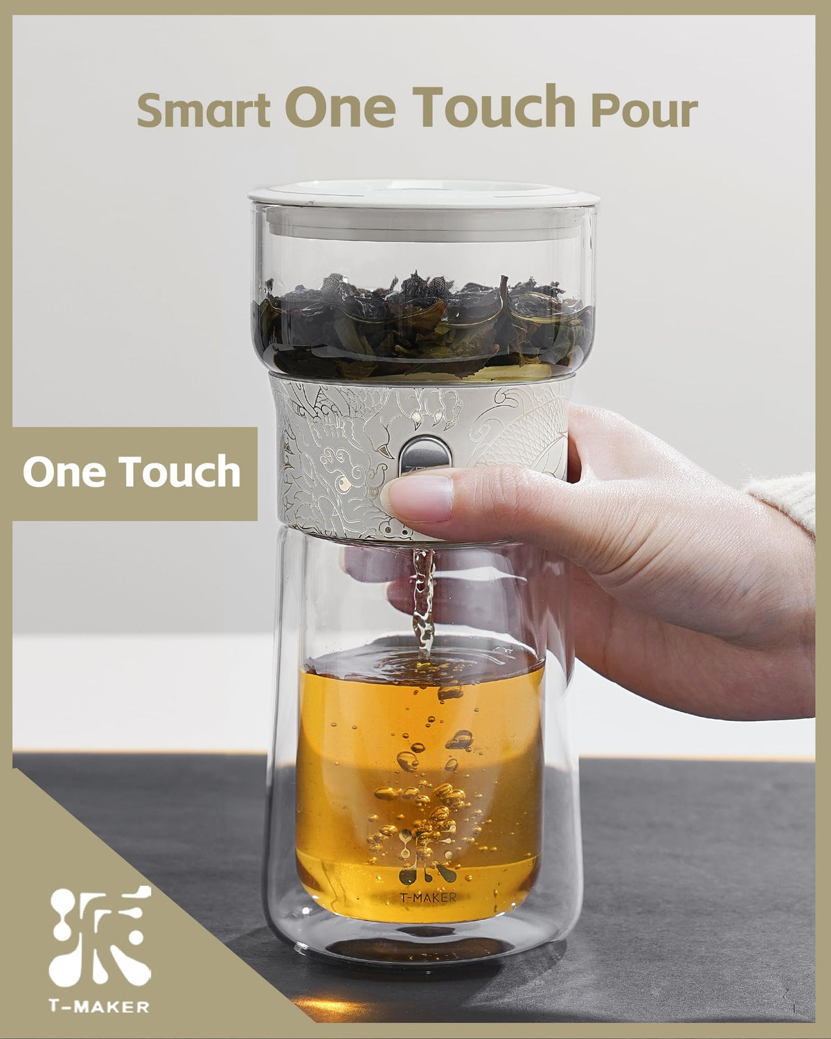 ZENS one-touch tea maker in use for effortless loose-leaf brewing.