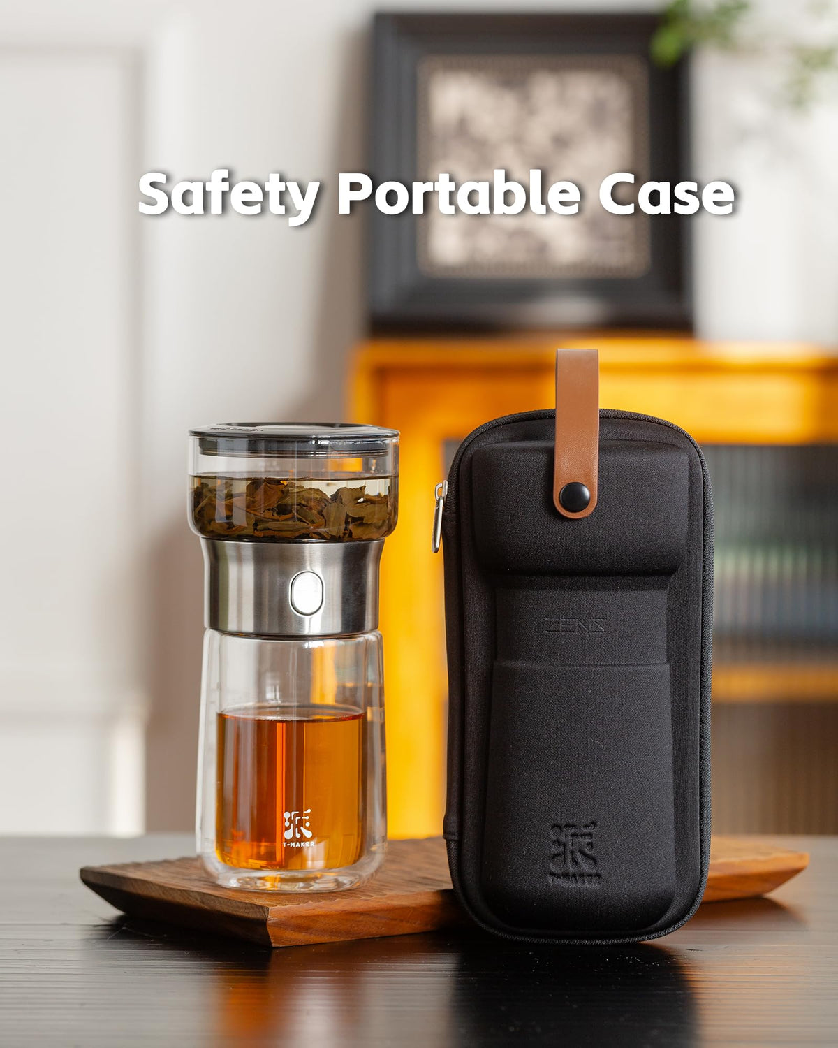 ZENS portable tea kit with carrying case for travel, desk, and gifts.