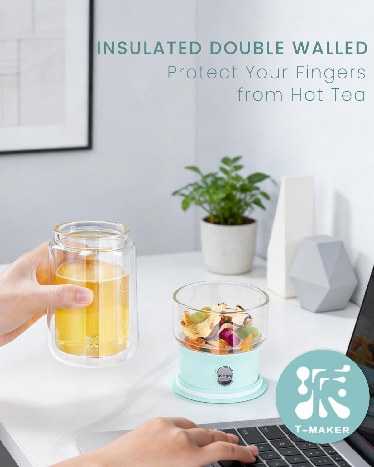 ZENS glass tea maker in action for cozy home or office moments