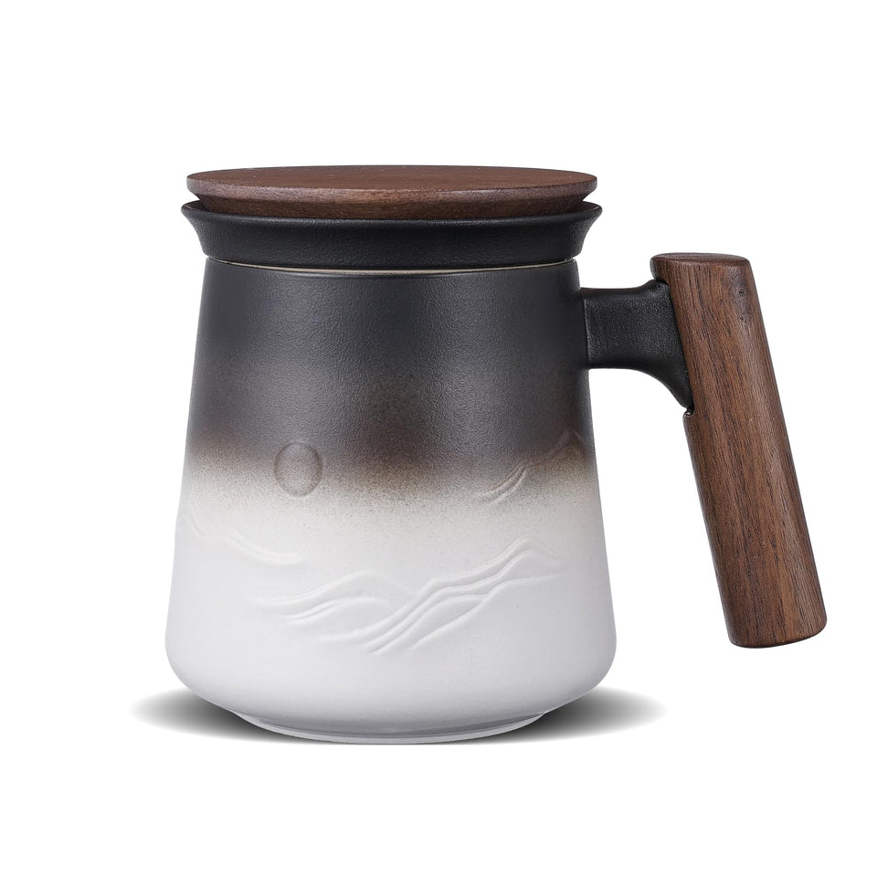 ZENS tea mug with embossed mountain glaze, elegant everyday brewing