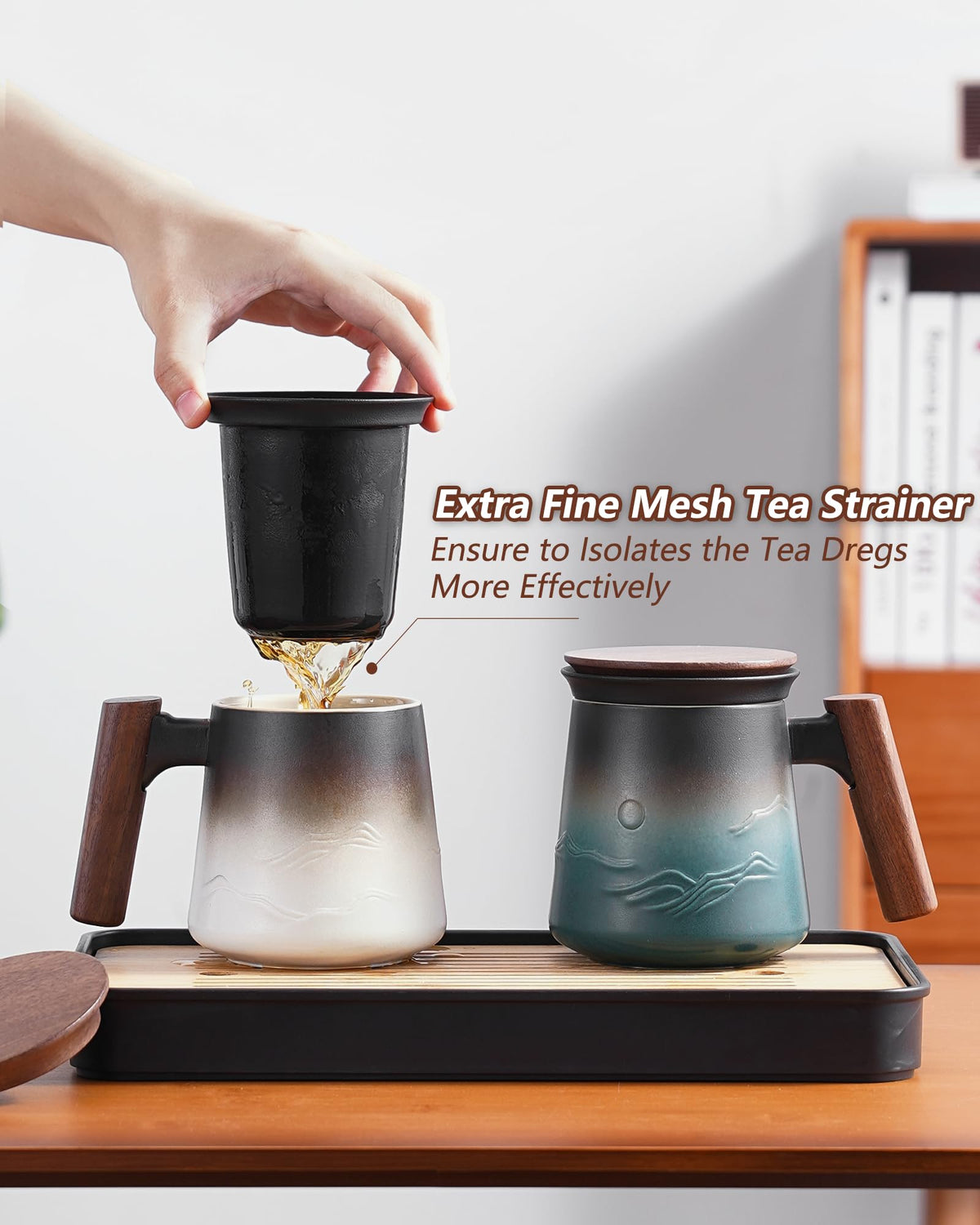 ZENS tea mug with wood handle and lid for secure grip