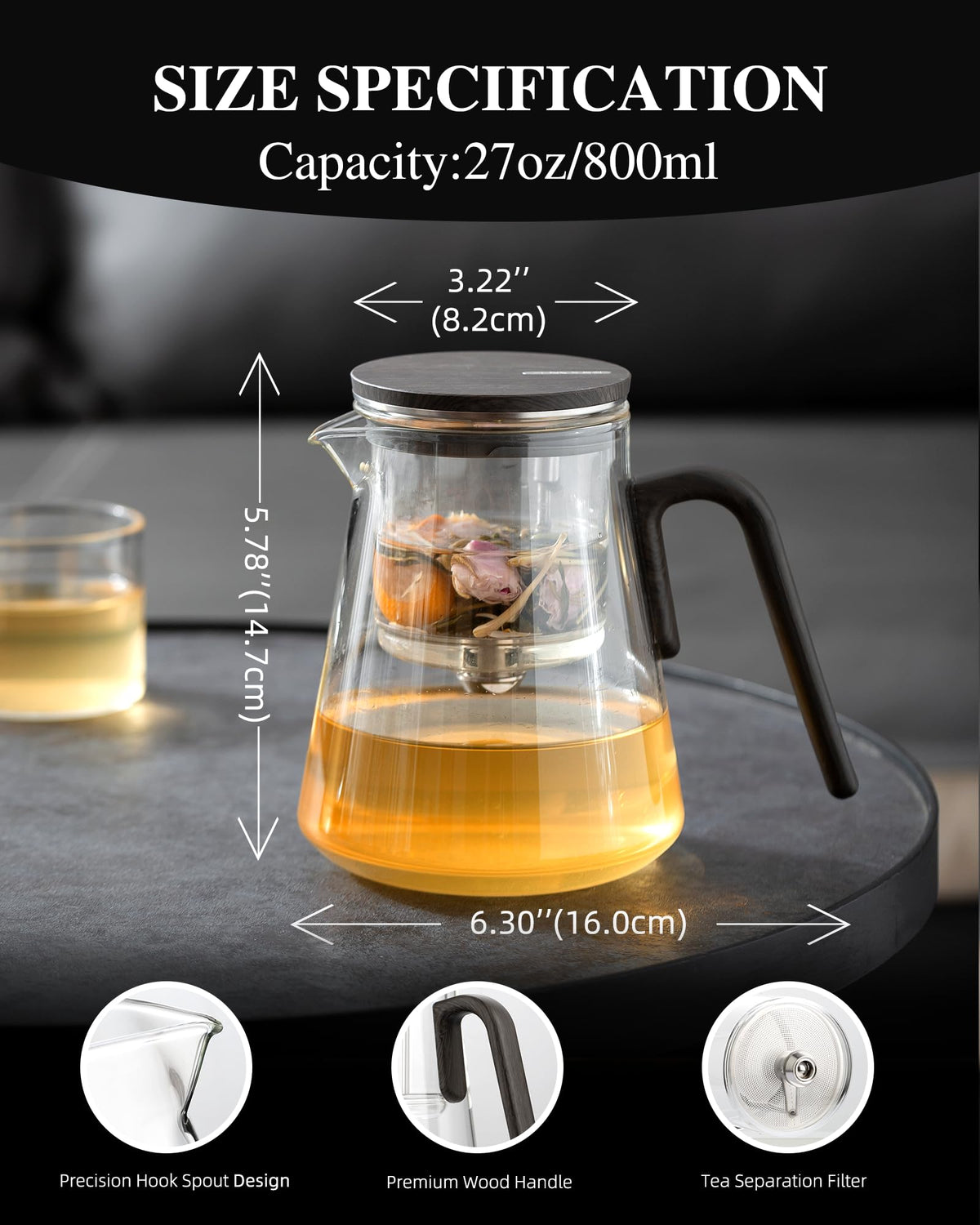 ZENS borosilicate glass filter traps tea dregs for smooth infusions
