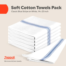 Zeppoli Classic dish towels blue 14x25 inches, front view for bulk kitchen use.