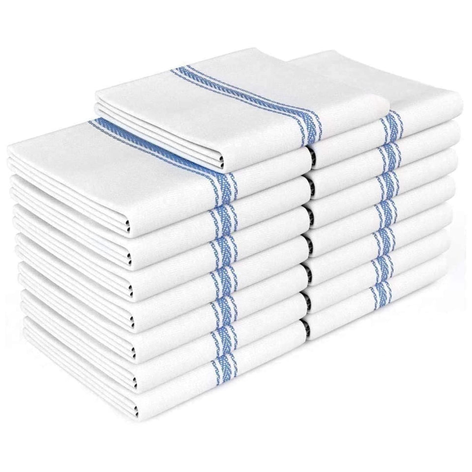 Zeppoli Classic dish towels in blue bulk pack for everyday kitchen drying.