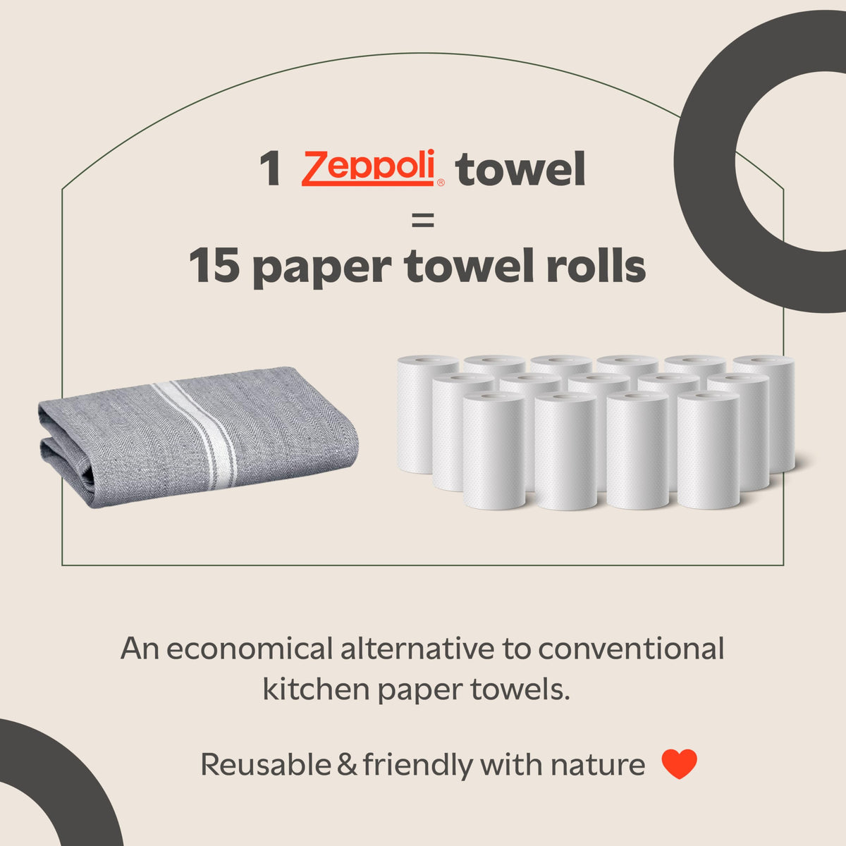 Zeppoli Classic towels 15-pack display highlighting value and versatility