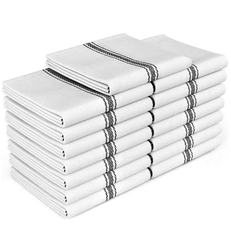 Zeppoli Classic Towels stacked in a 15-pack for daily kitchen tasks.