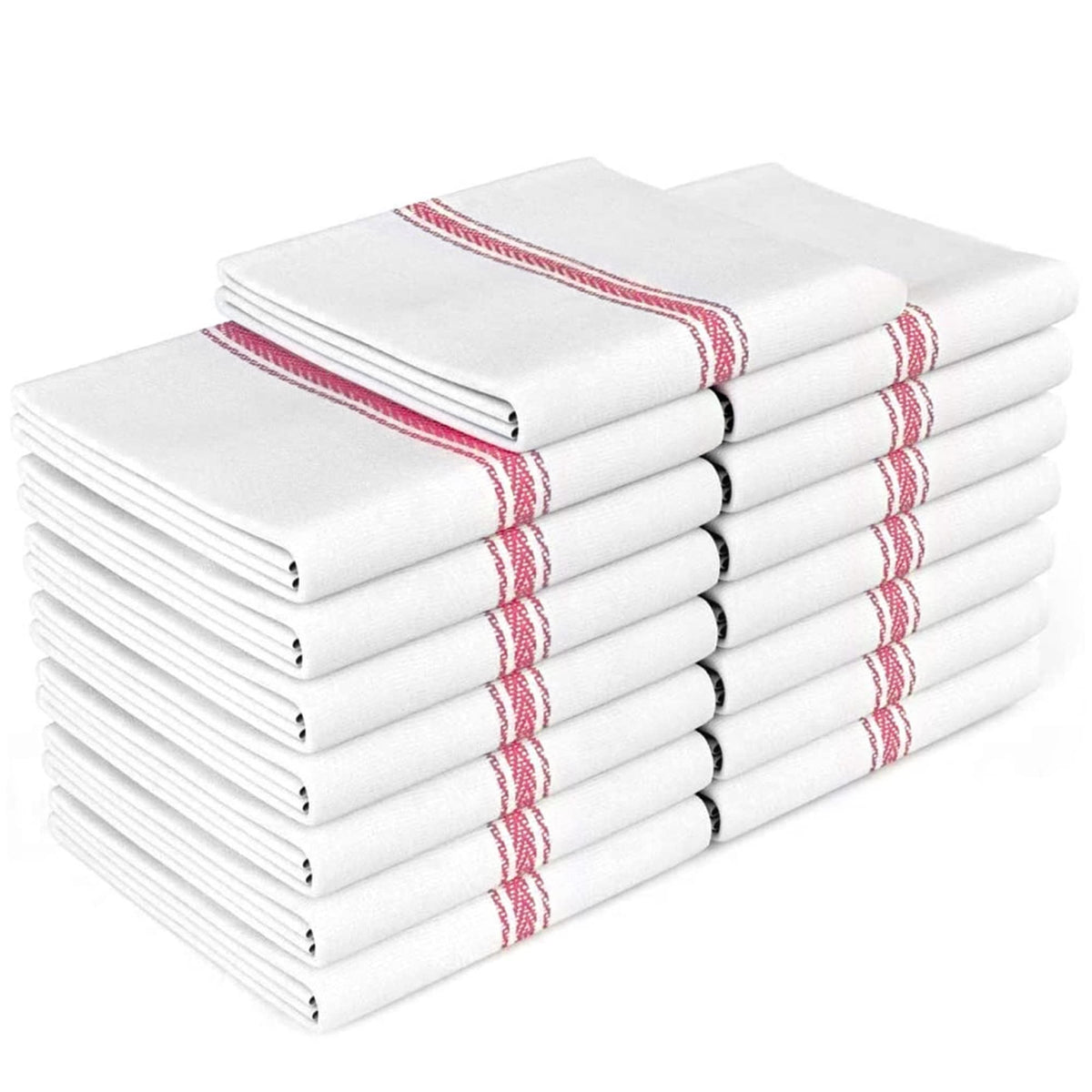 Zeppoli Classic towels red striped 14x25 offer absorbent daily drying for dishes and counters.