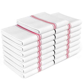 Zeppoli Classic towels red striped 14x25 offer absorbent daily drying for dishes and counters.