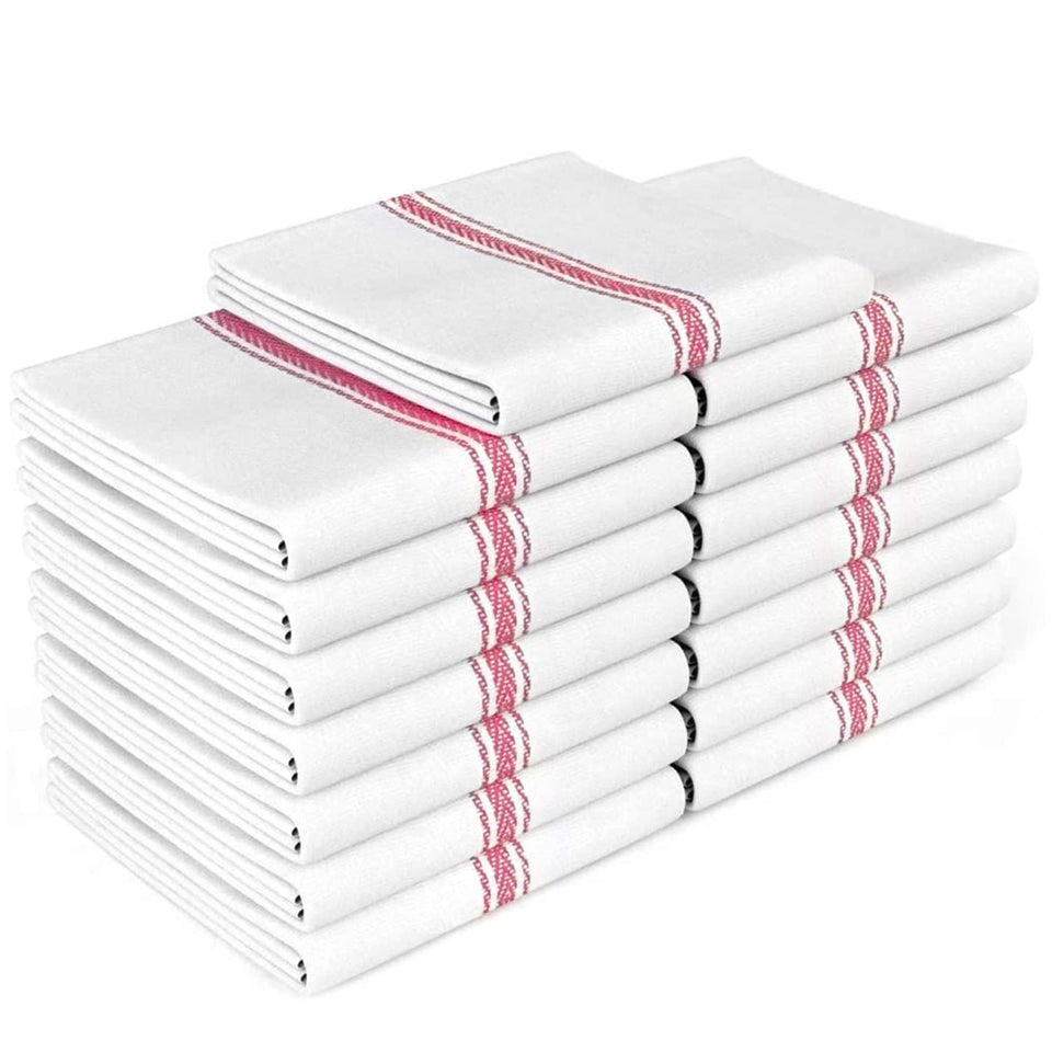Zeppoli Classic towels red striped 14x25 offer absorbent daily drying for dishes and counters.