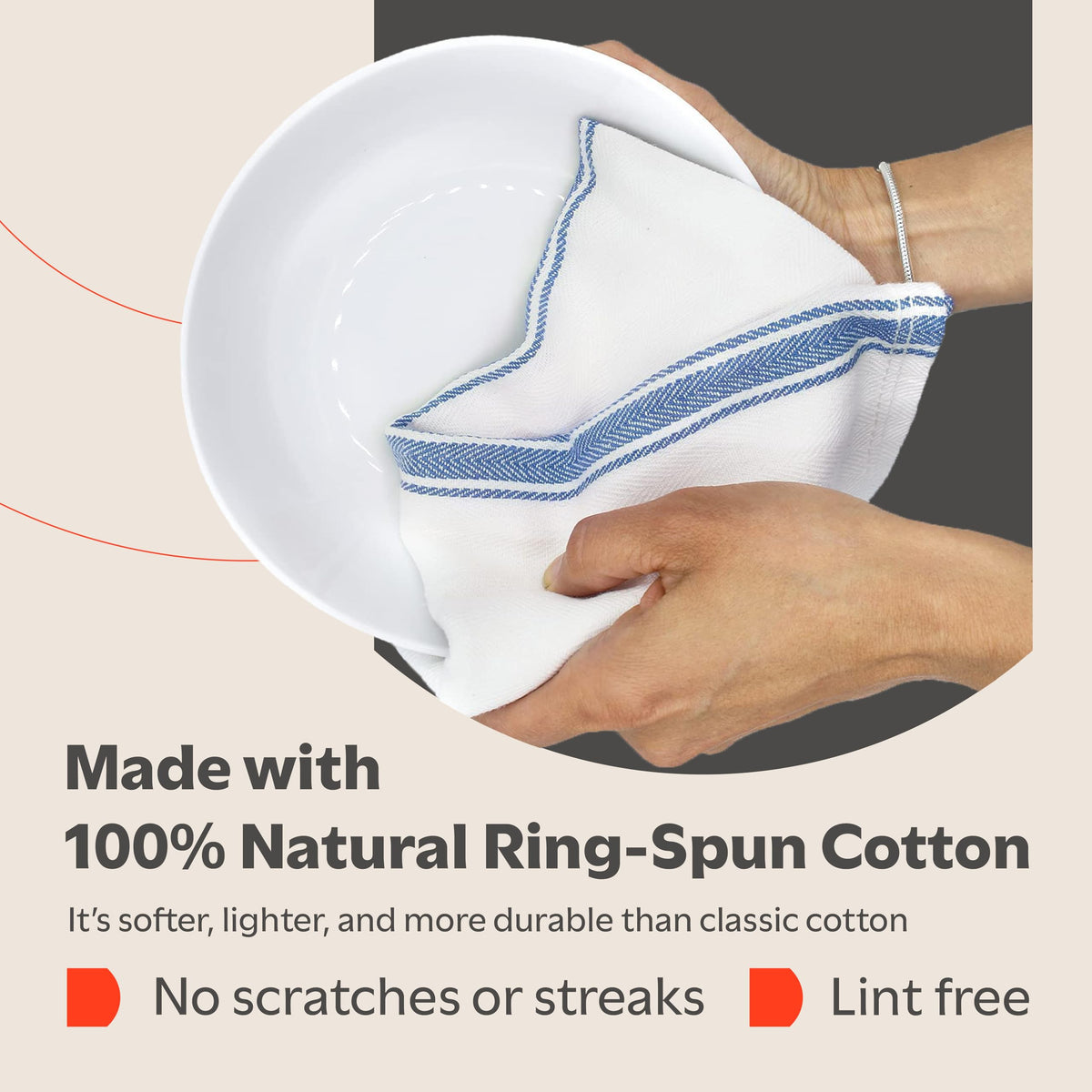 Zeppoli dish towels absorbent weave for fast spill cleanup.