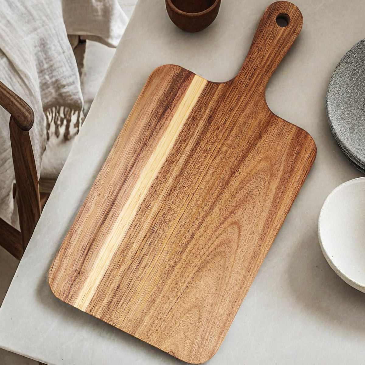 ZeQi serving board for cheese and bread with elegant wood finish.