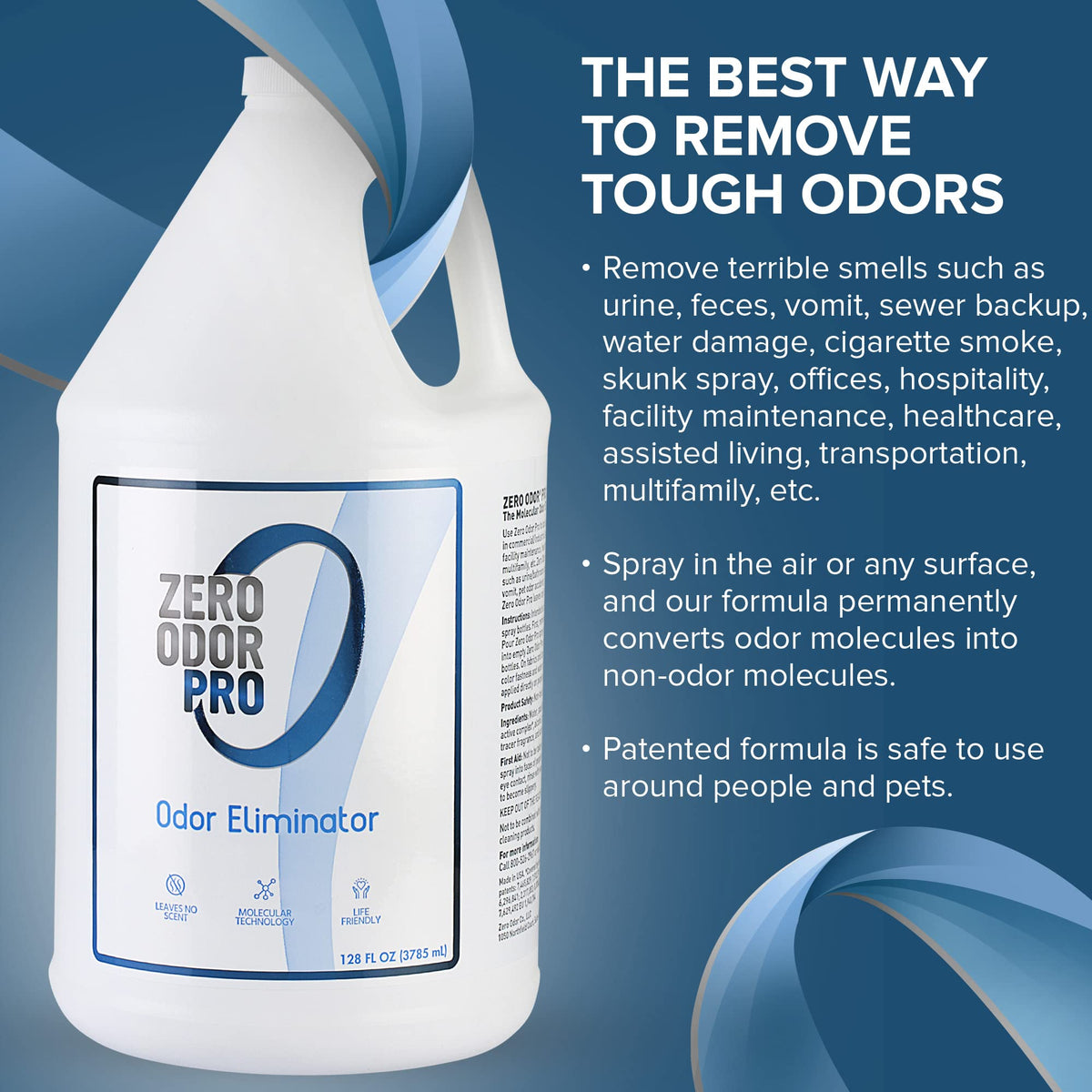 Zero Odor application suggestions for everyday spaces like kitchens, bathrooms, and cars.