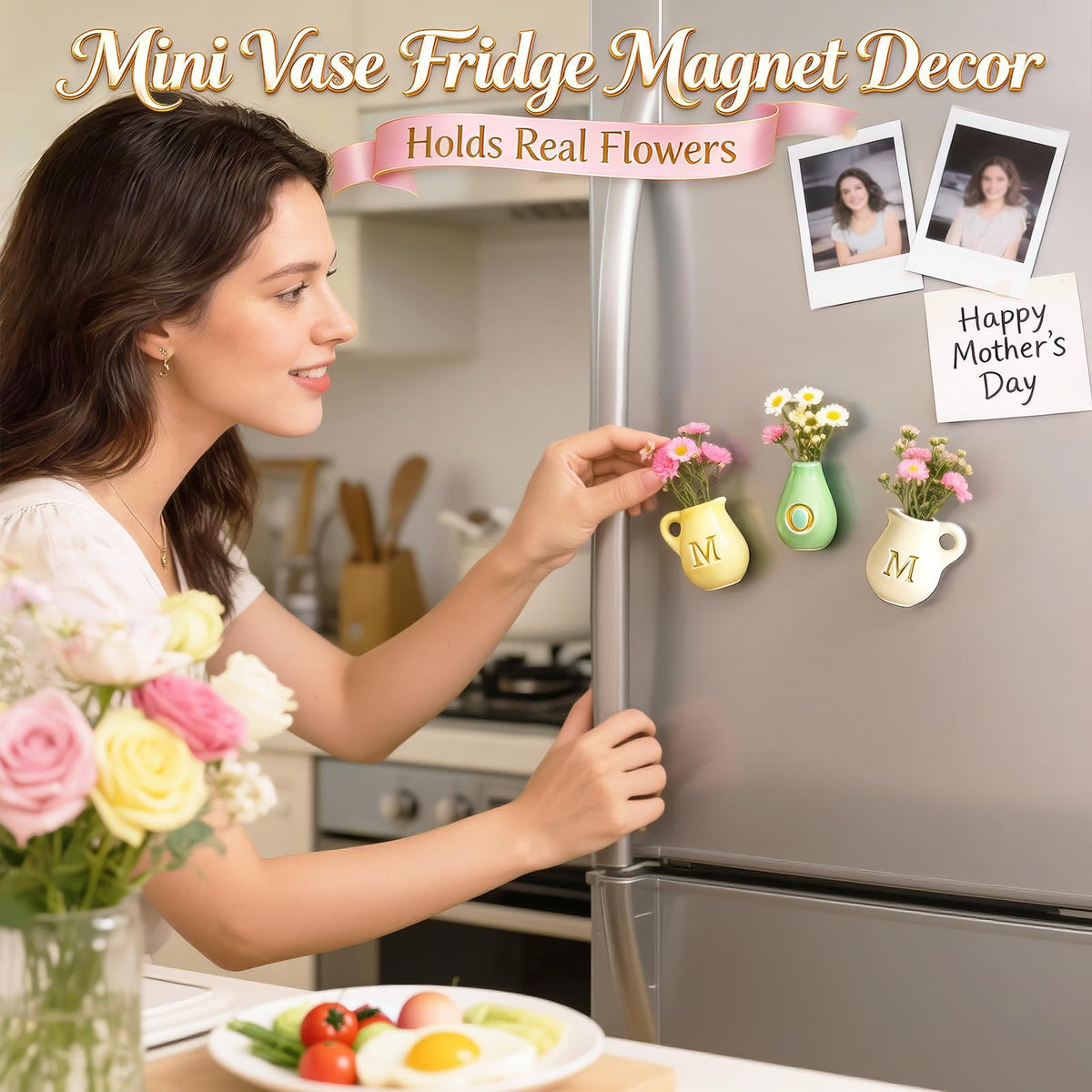 Zerobe 3D flower vase with fake blooms adds cute, lasting kitchen decor.