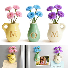 Zerobe mini ceramic vase fridge magnet with fake flowers brightens any fridge.