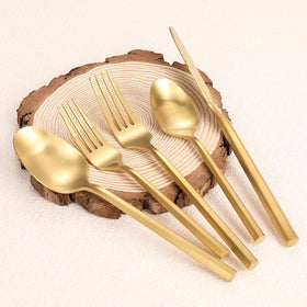 Zerophilo matte gold flatware 20-piece hexagon-handle dining set for elegant meals