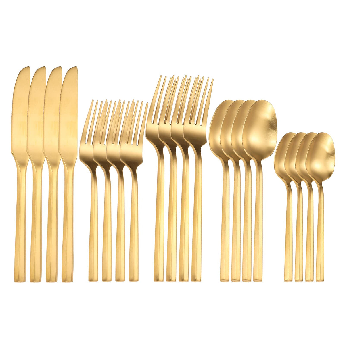 Zerophilo matte gold flatware service for four, ideal for weddings and gatherings