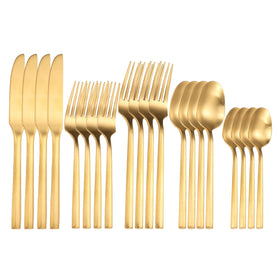 Zerophilo matte gold flatware service for four, ideal for weddings and gatherings