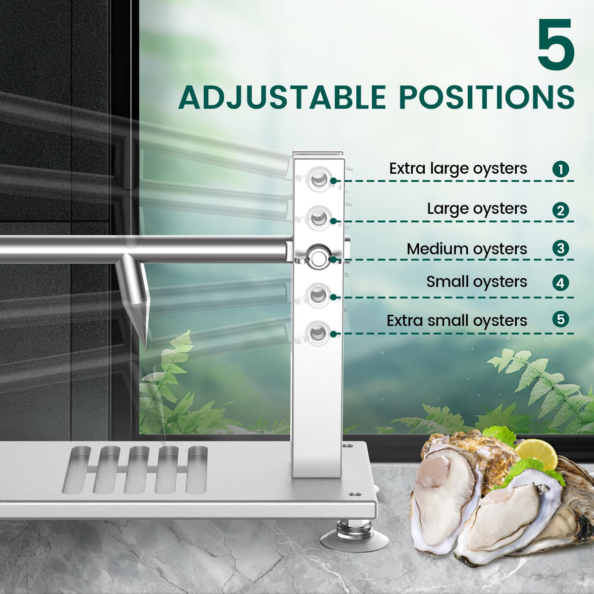 ZeroPone oyster shucker suction cups secure placement on the table during operation.