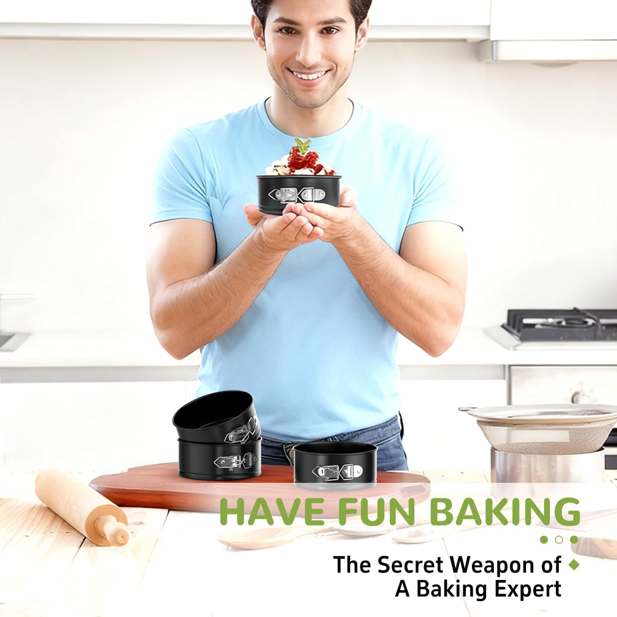 ZeroPone removable-bottom cake pan helps transfer delicate desserts safely.