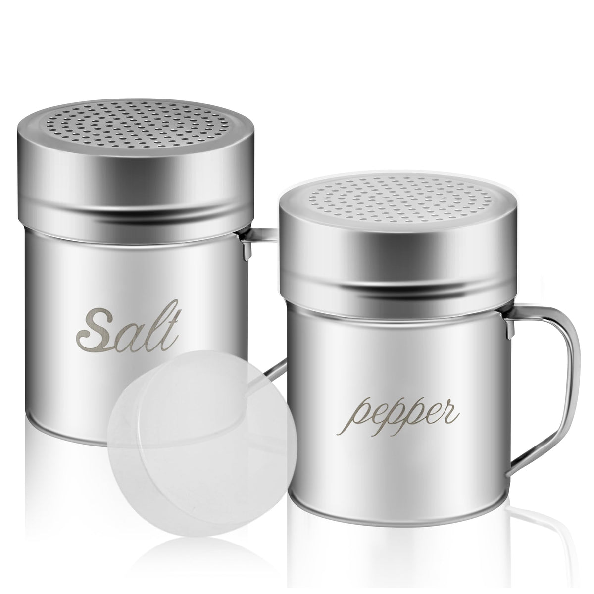 ZERUIDM salt and pepper shakers with lids and handles for dry seasoning.
