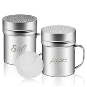 ZERUIDM salt and pepper shakers with lids and handles for dry seasoning.