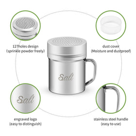 ZERUIDM stainless steel dredge shaker showing 127 holes for even distribution.