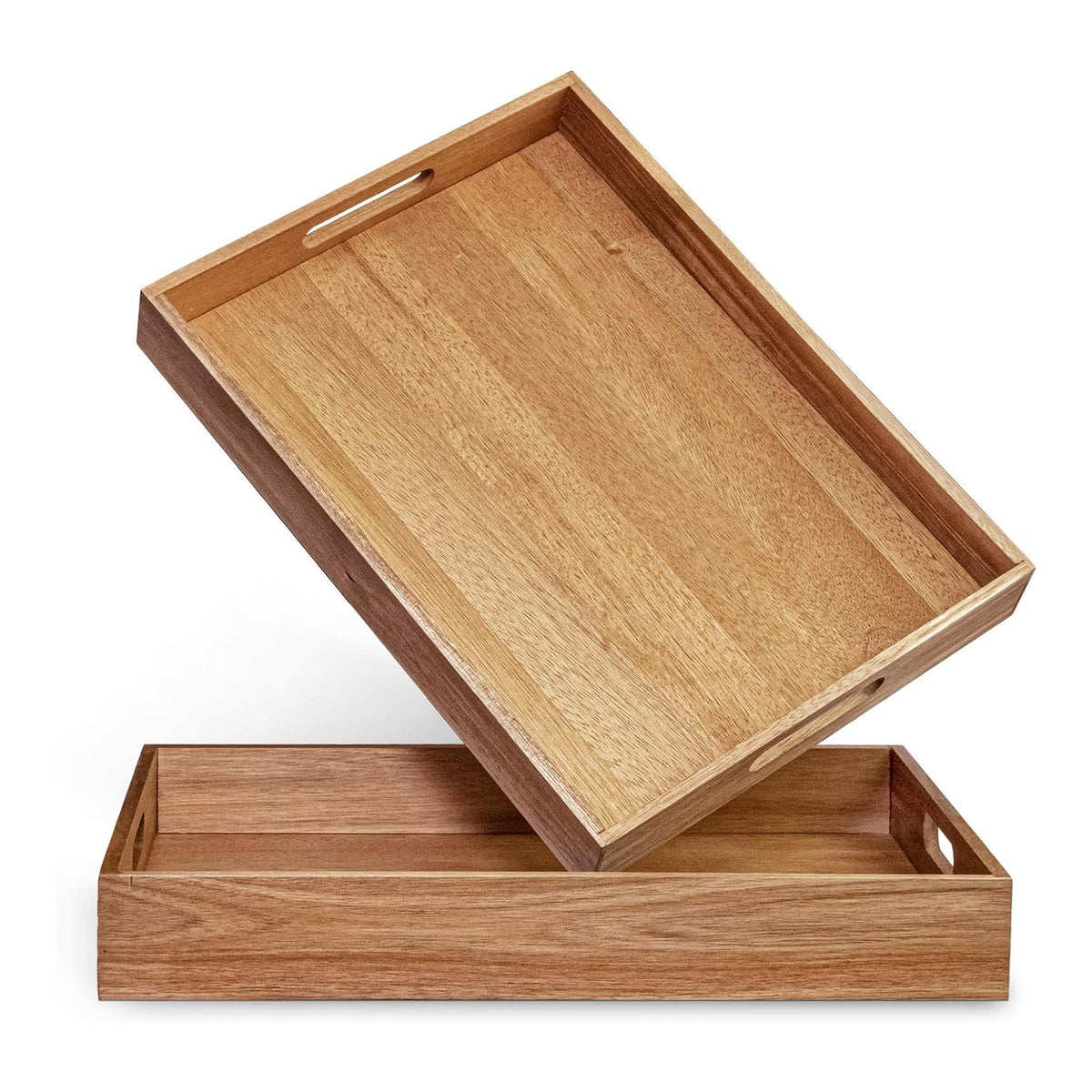 ZESPROKA acacia serving tray set of two with natural finish for stylish dining and hosting.
