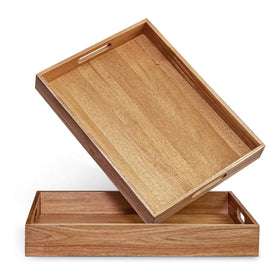 ZESPROKA acacia serving tray set of two with natural finish for stylish dining and hosting.
