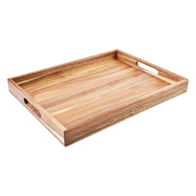 ZESPROKA acacia tray with handles, versatile for meals and snacks.