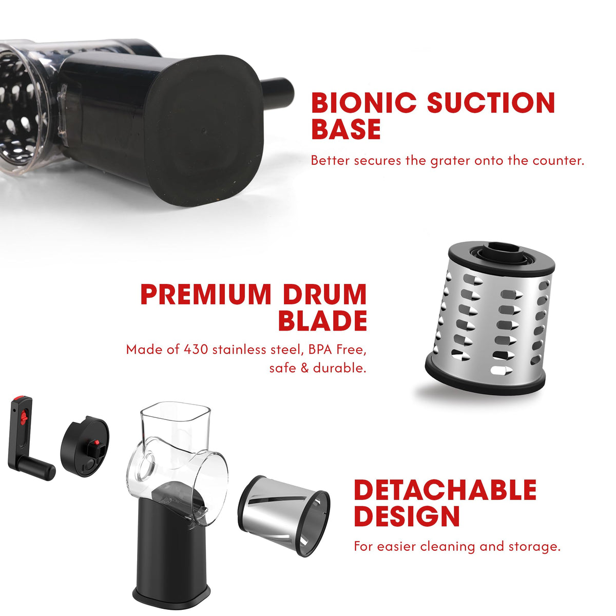 ZESTYWARE three stainless steel blades for slicing, shredding, and grinding