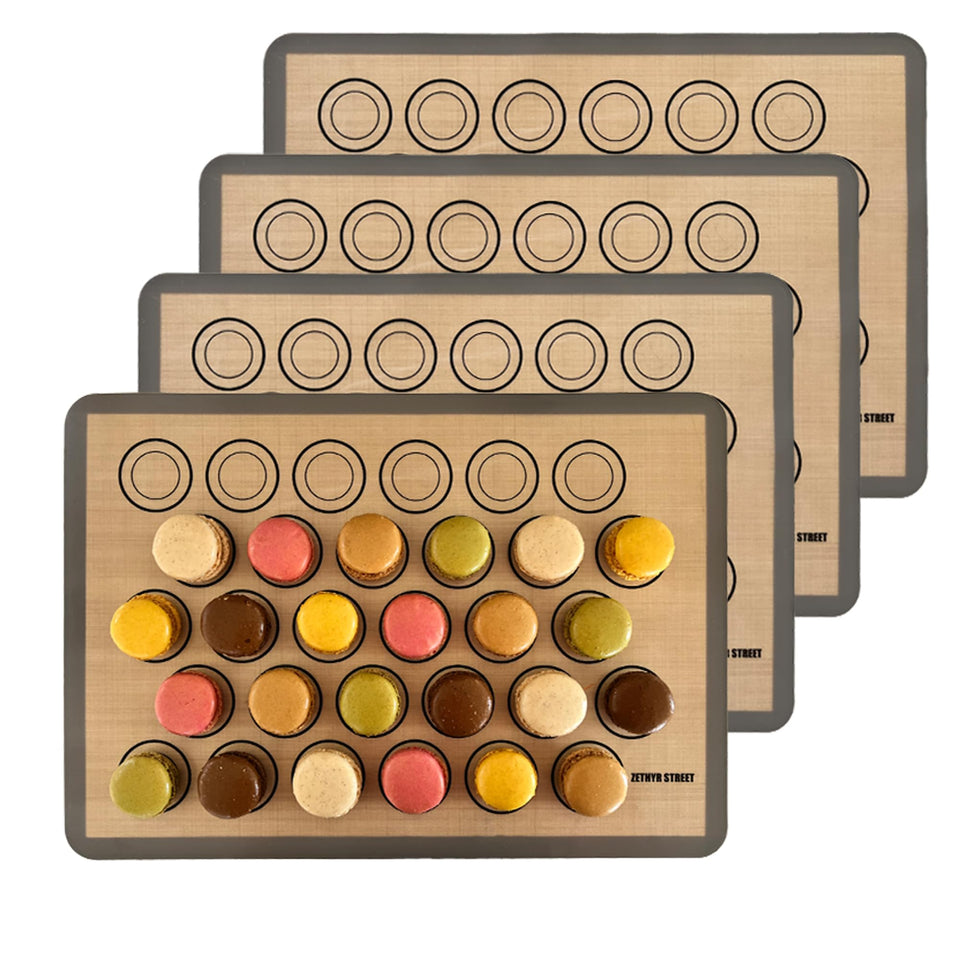 ZETHYR STREET macaron silicone mat with circle guides for precise macarons and cookies.
