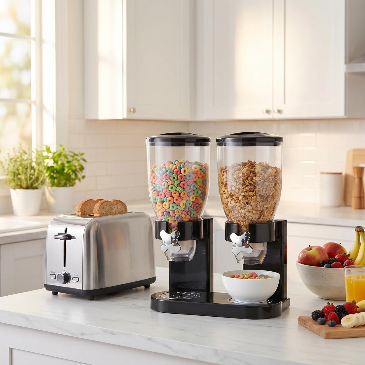 ZevrO in-use with a bowl illustrates easy self-serve portions