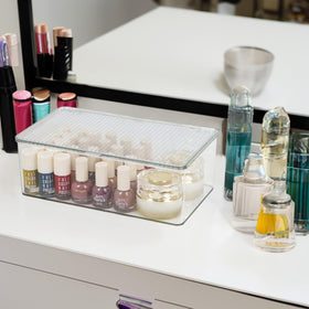 ZEXALOR kitchen storage bin with lid for organized counters and shelves.