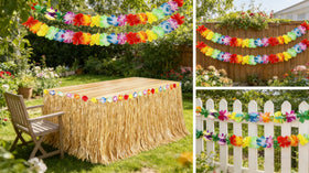 Zeyoy flower garlands measuring 9.8 feet add lush tropical detail.
