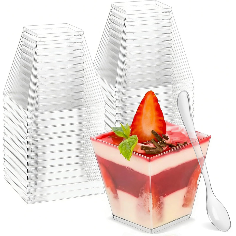 Zezzxu 2oz clear dessert cups shown for event portions and presentation