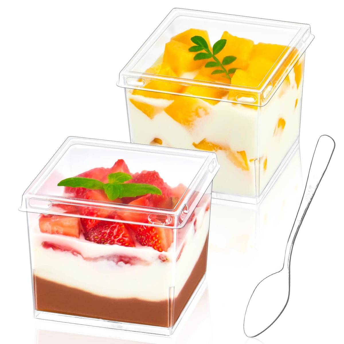 Zezzxu 5 oz clear parfait cup with lid and spoon for individual servings