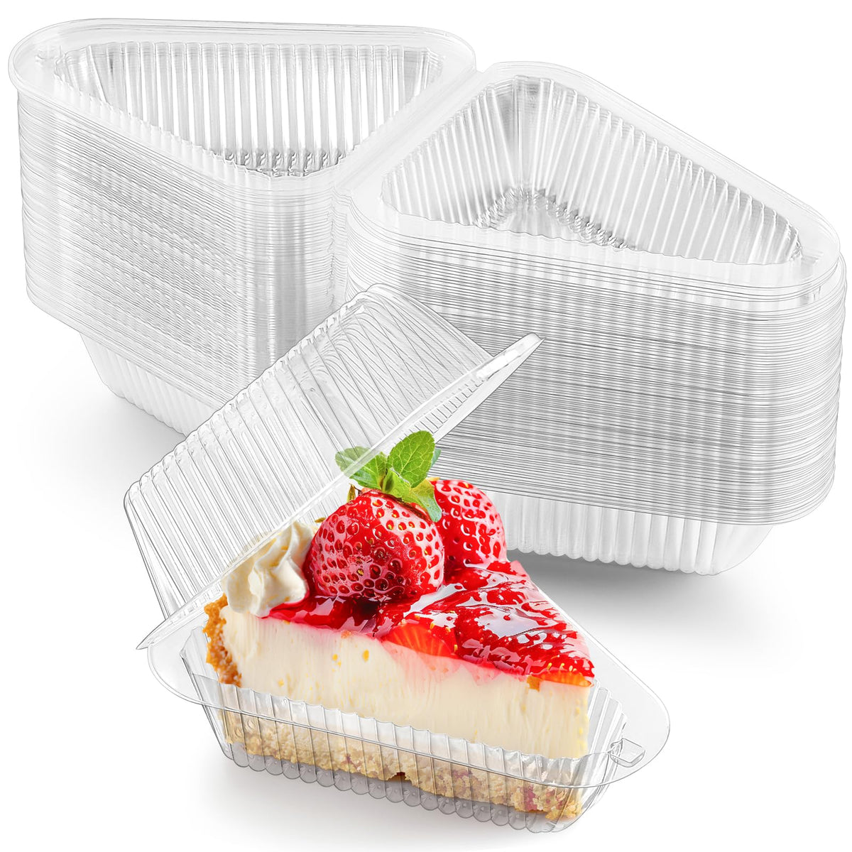 Zezzxu cake slice container clear 100-pack showcases your cake slices with a tidy, protective lid.
