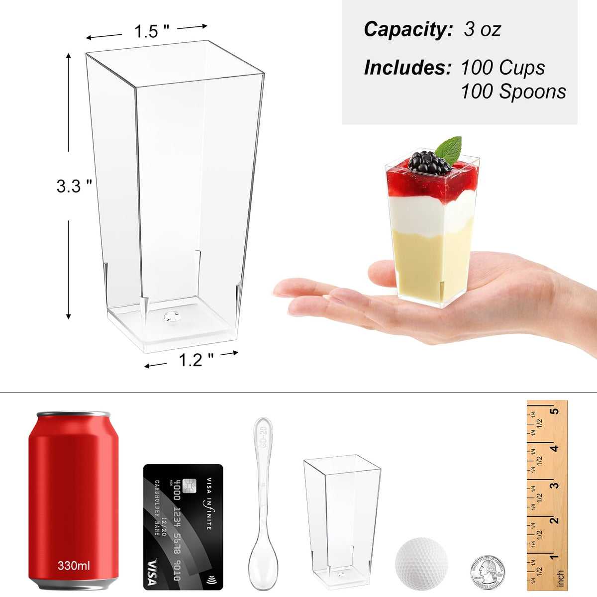 Zezzxu mini dessert cups 3oz square clear ideal for party desserts.