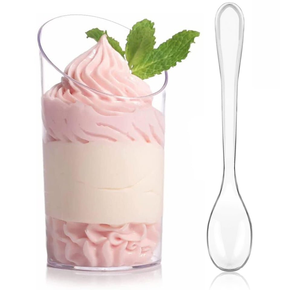 Zezzxu mini dessert cups with spoons in a 25-pack for easy party servings.