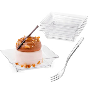 Zezzxu mini dessert plates in 2.4-inch square, ideal for single-bite desserts at parties.