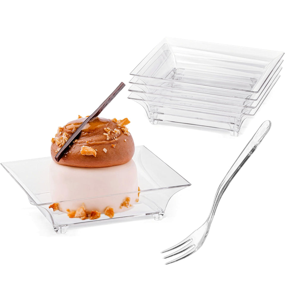 Zezzxu mini dessert plates in 2.4-inch square, ideal for single-bite desserts at parties.