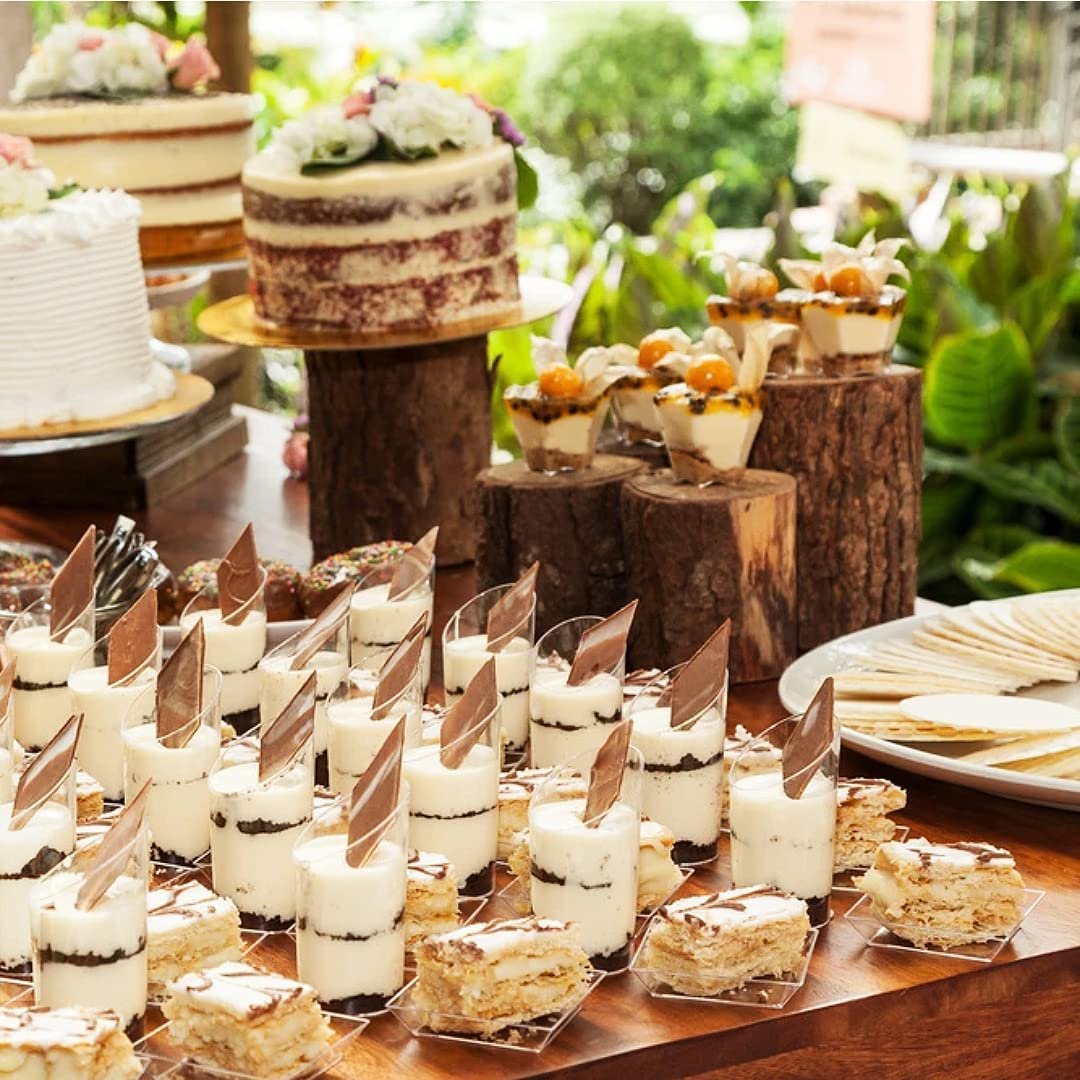 Zezzxu versatile dessert cups set up for table service and events.