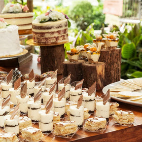 Zezzxu versatile dessert cups set up for table service and events.