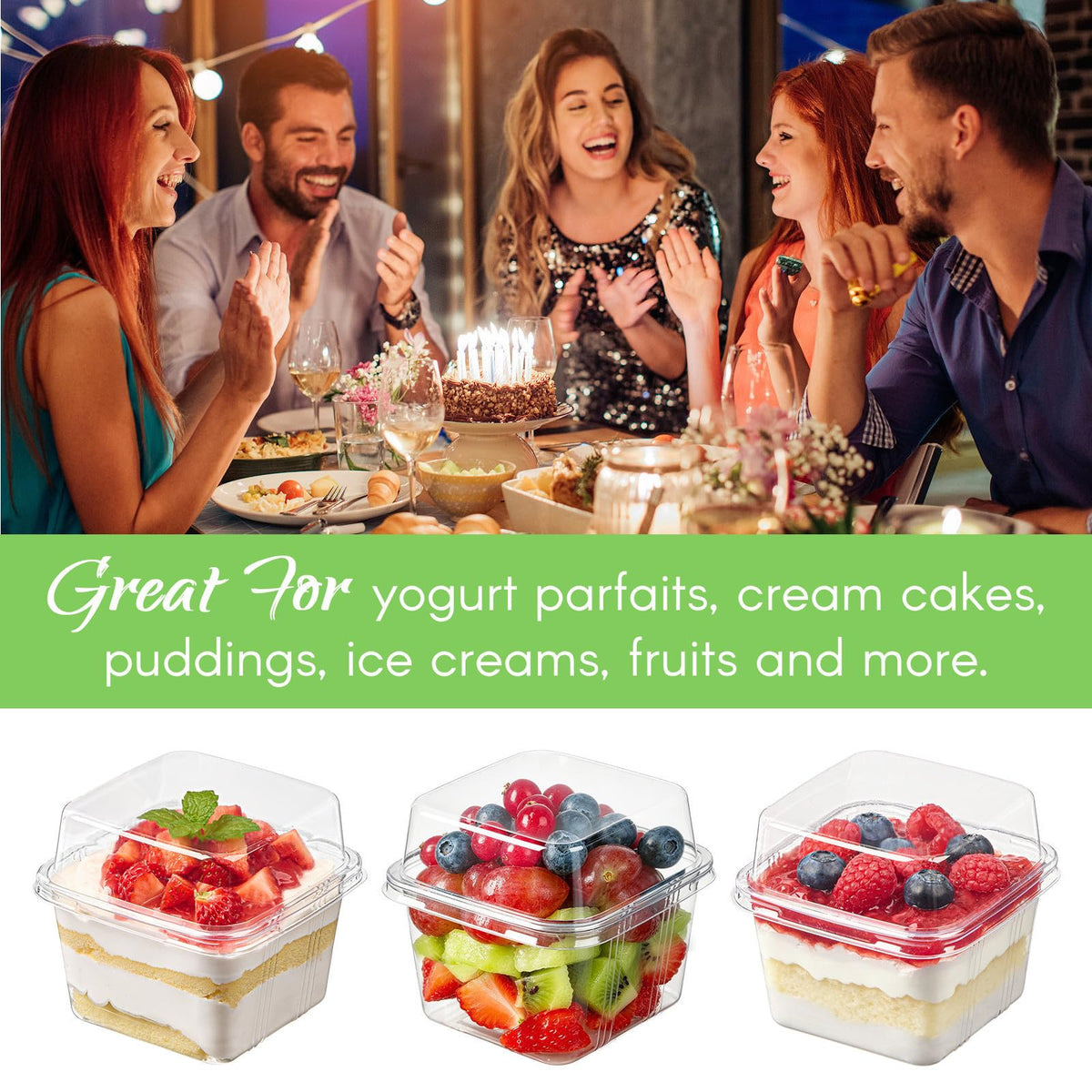 Zezzxu tasting sporks included for easy dessert service at events.