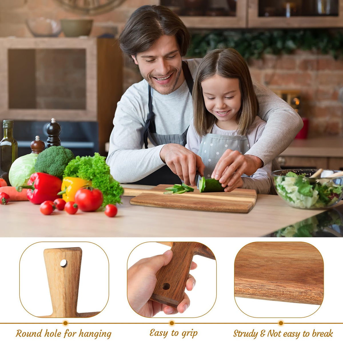 Zhehao three-piece acacia cutting board rectangular with handle for prep and serving