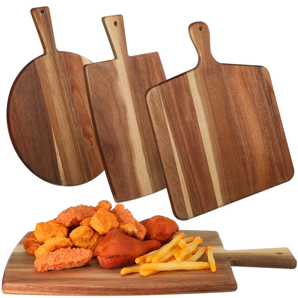 Zhehao three-piece acacia cutting board square with handle for safe, easy serving
